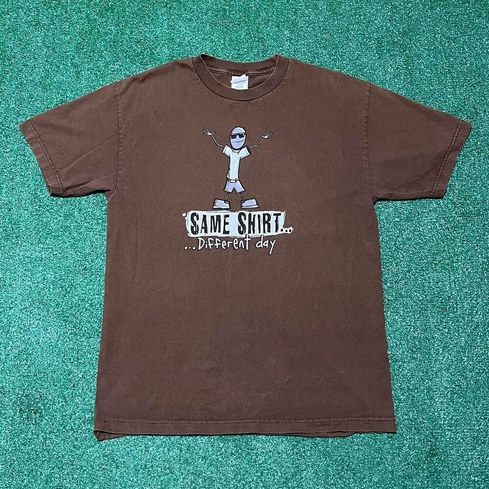 Vintage Same Shirt Different Day Y2K Stick Figure Graphic T Shirt Size Large
